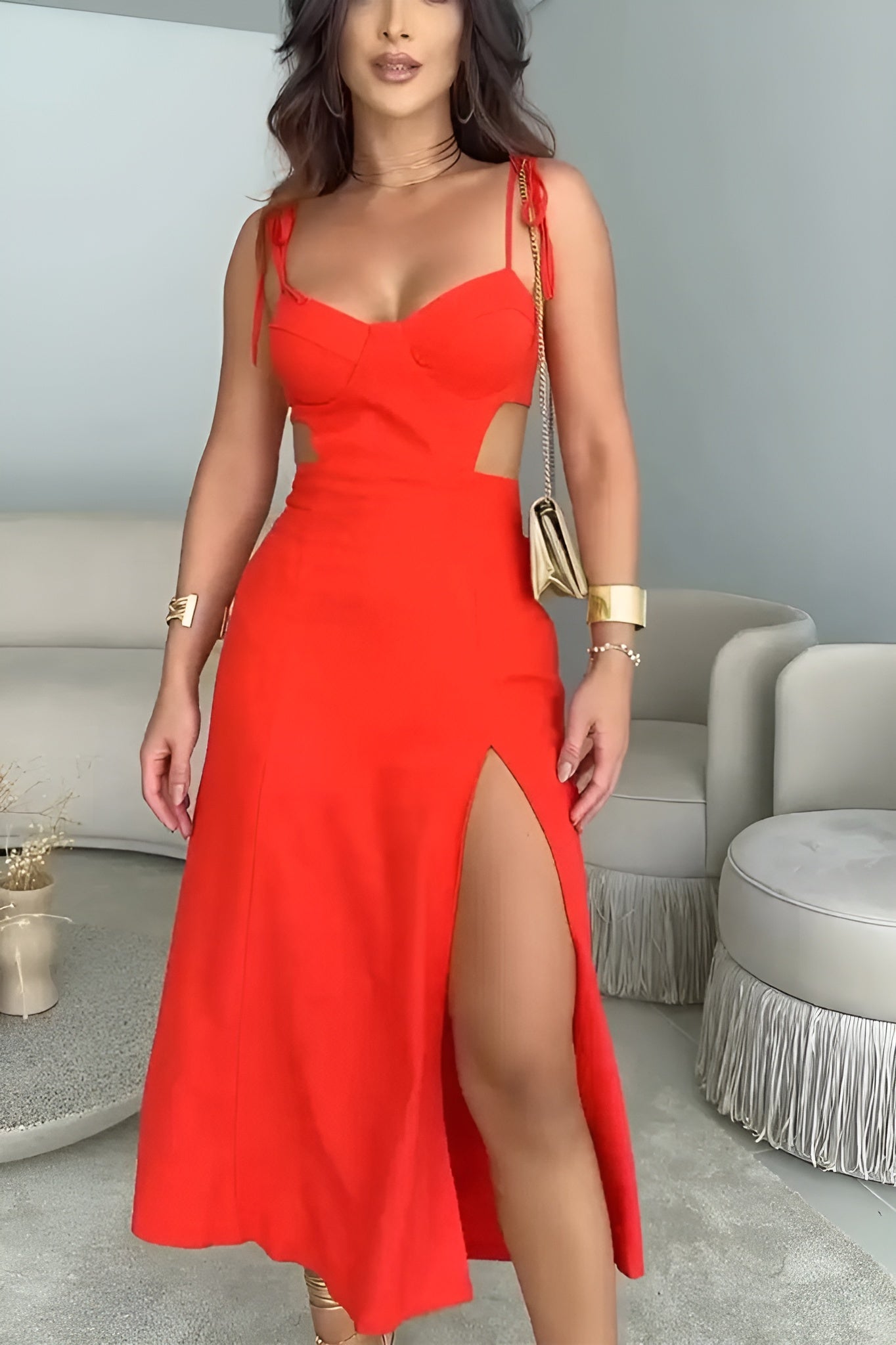 Scarlet Cut-Out Midi Dress – Bold & Elegant