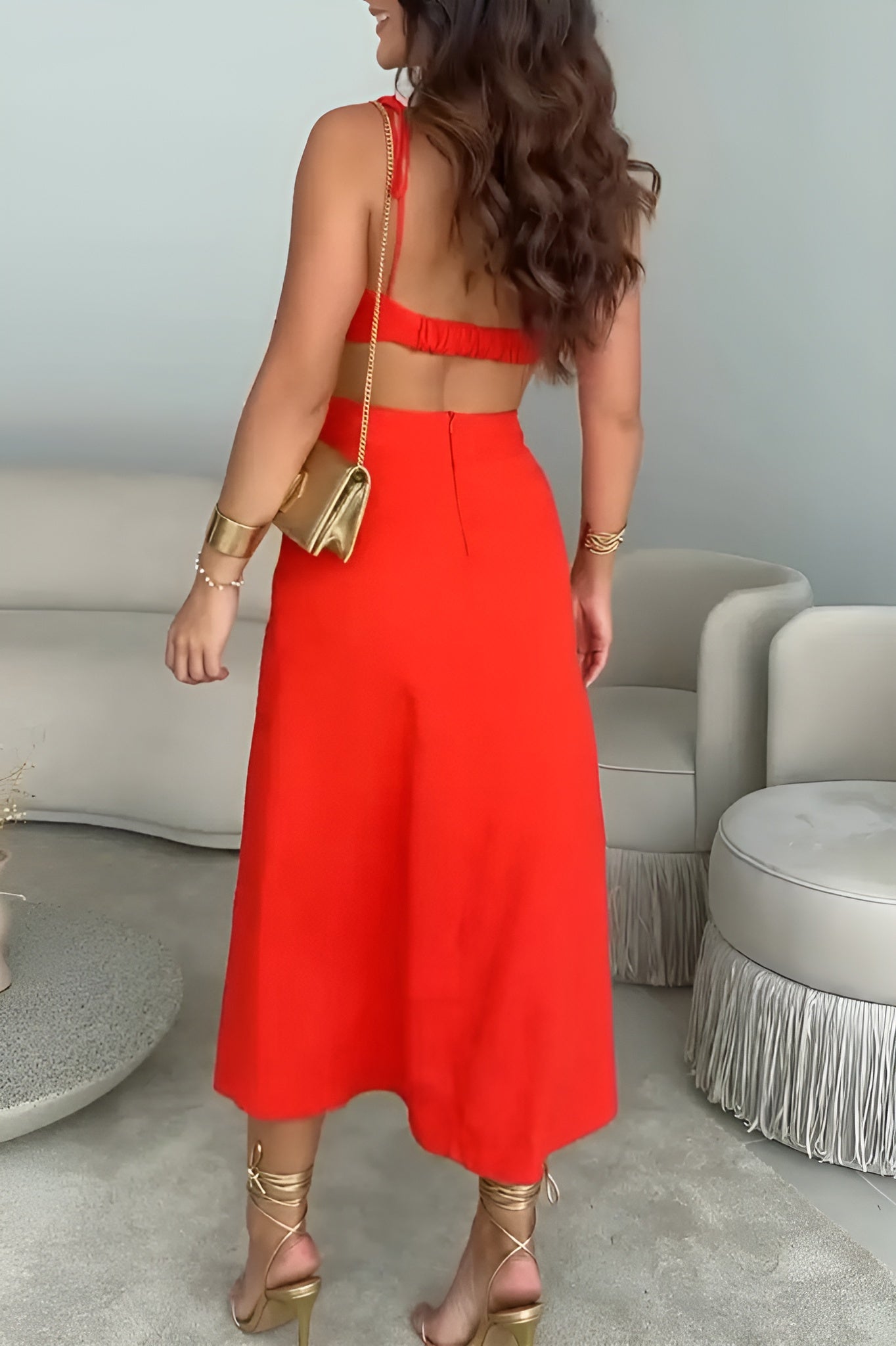 Scarlet Cut-Out Midi Dress – Bold & Elegant