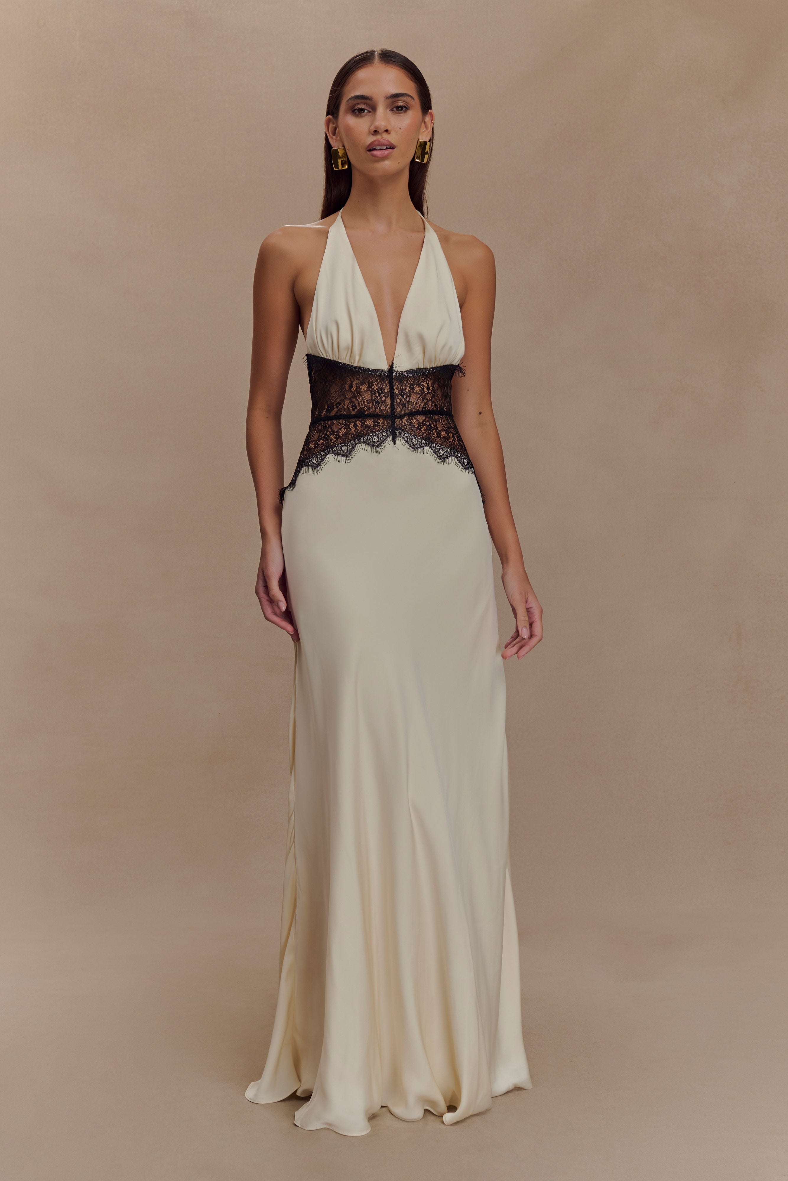 Donnah Lace Satin Maxi Dress