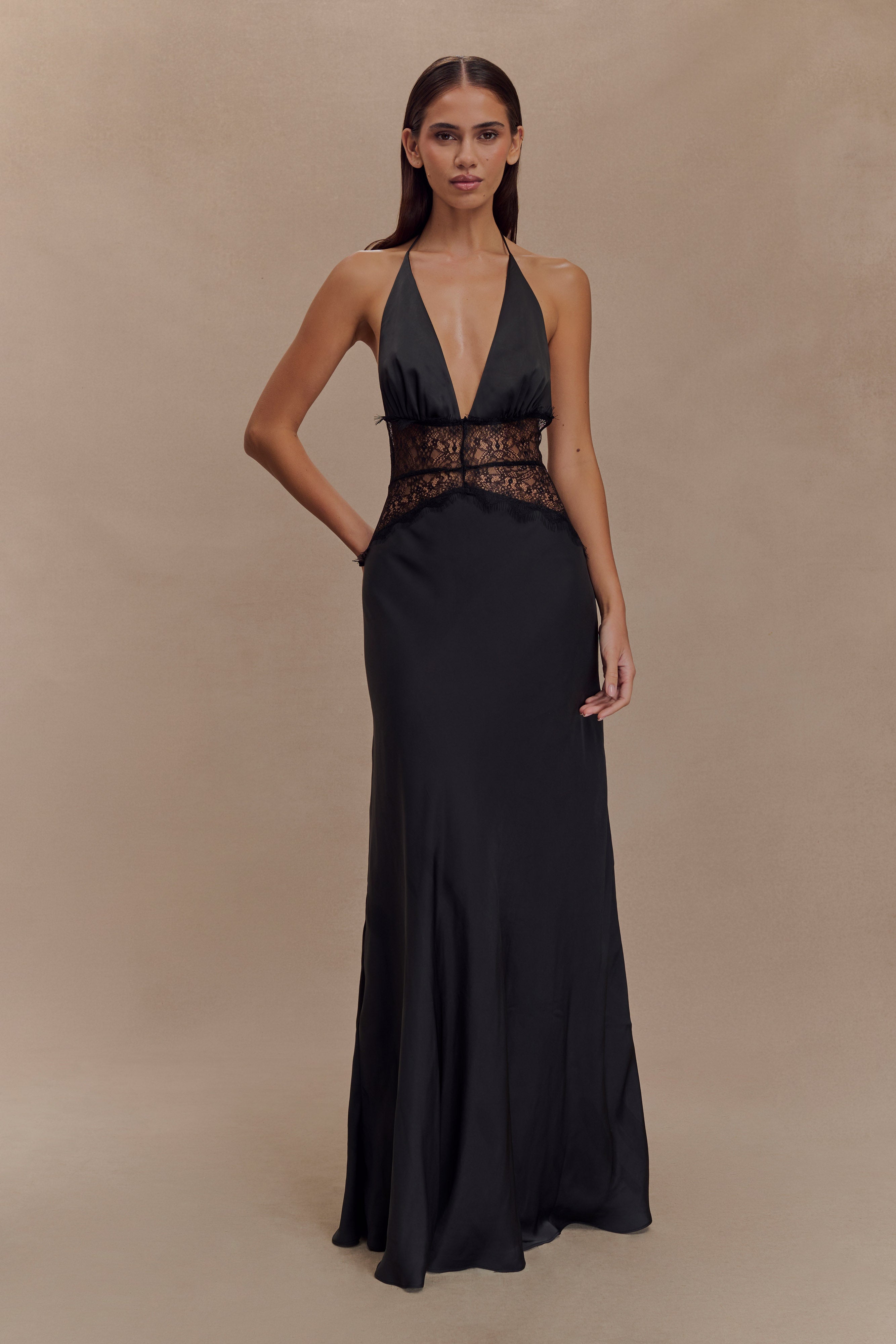 Donnah Lace Satin Maxi Dress