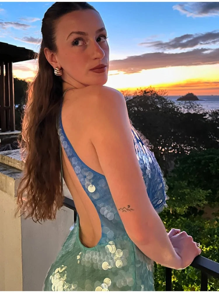 Ocean Whispers Sequin Mini Dress